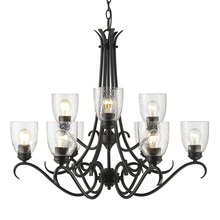  8001-9 BLK-SD - Parrish 9 Light Chandelier in Matte Black with Seeded Glass